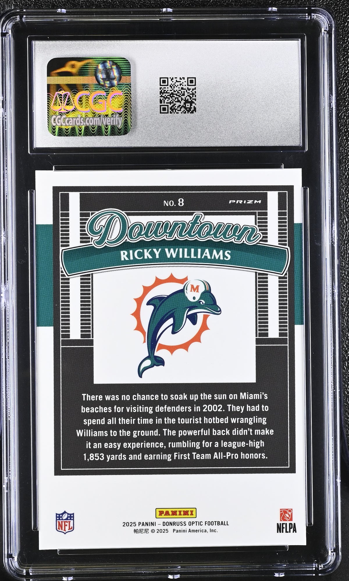 2025 Donruss Optic Ricky Williams Downtown Legends #8 CGC 9.5 Miami Dolphins