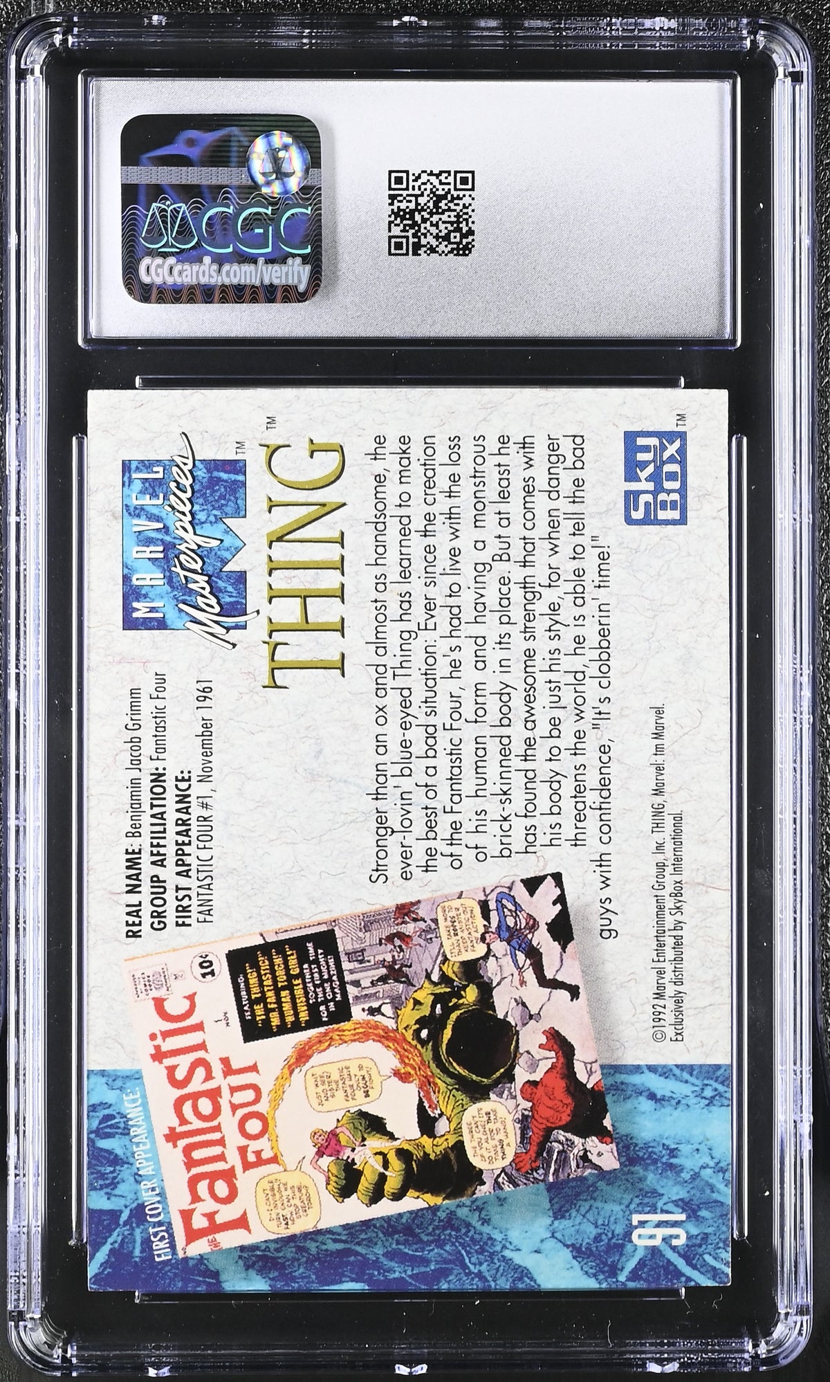 1992 Skybox Marvel Masterpieces Thing #91 CGC 9.5