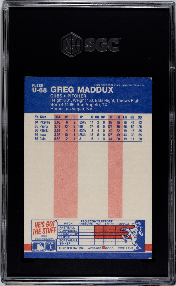 1987 Fleer Update Greg Maddux #U-68 SGC 7