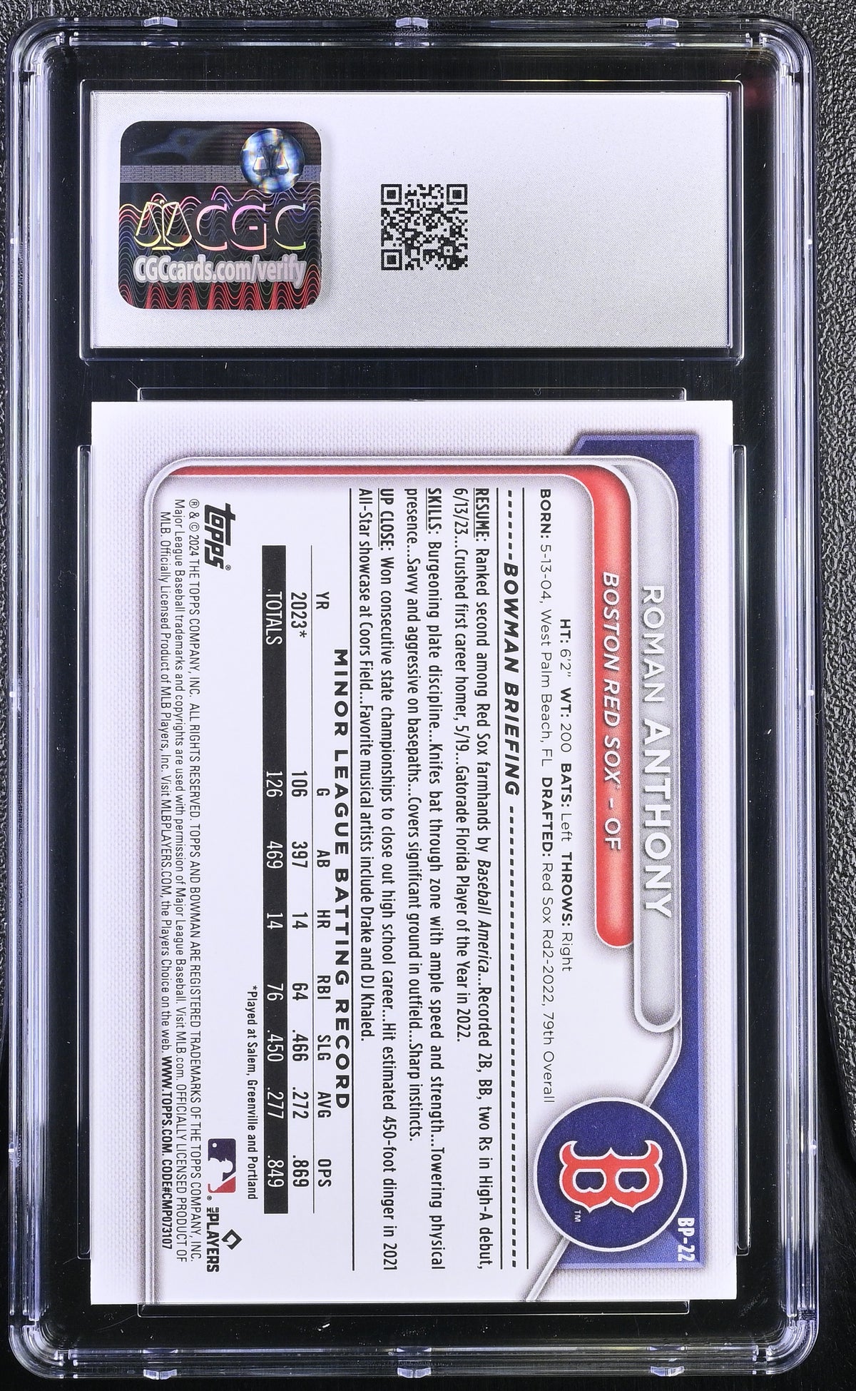 2024 Bowman Roman Anthony Prospects #BP-22 CGC 10