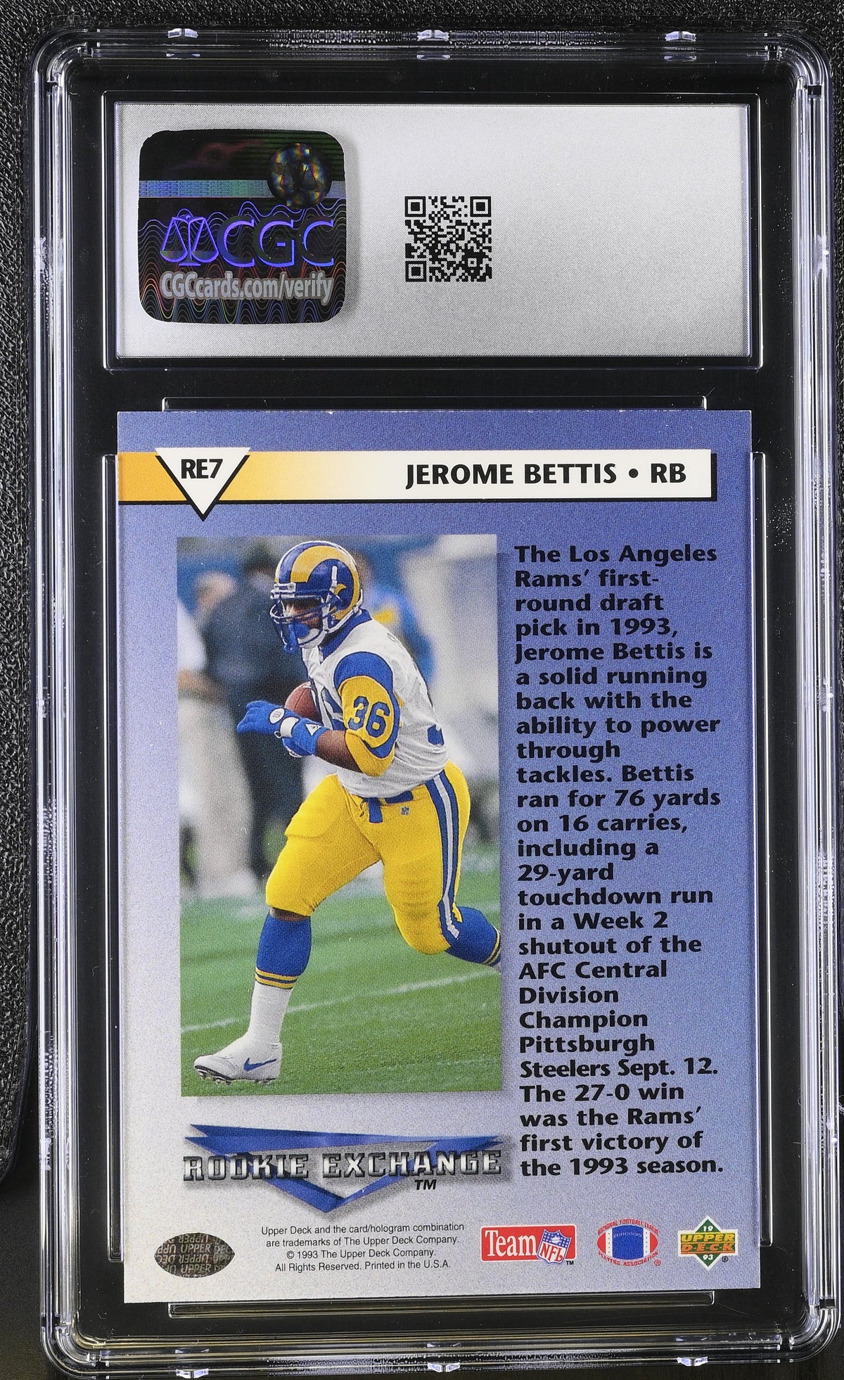 1993 Upper Deck Jerome Bettis Rookie Rookie Exchange #RE7 CGC 9 St. Louis Rams