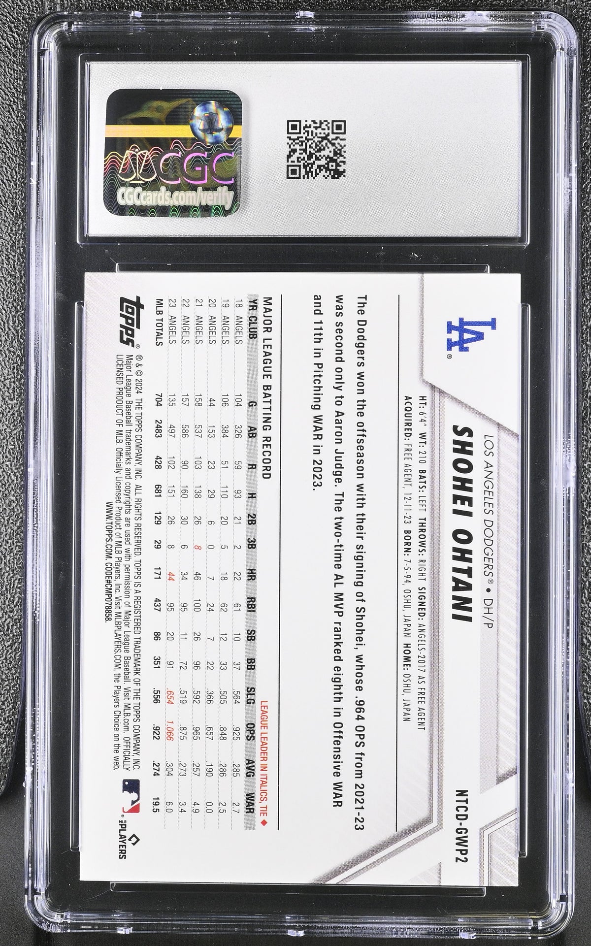 2024 Topps National Trading Card Day Shohei Ohtani #NTCD-GWP2 CGC 10 Dodgers