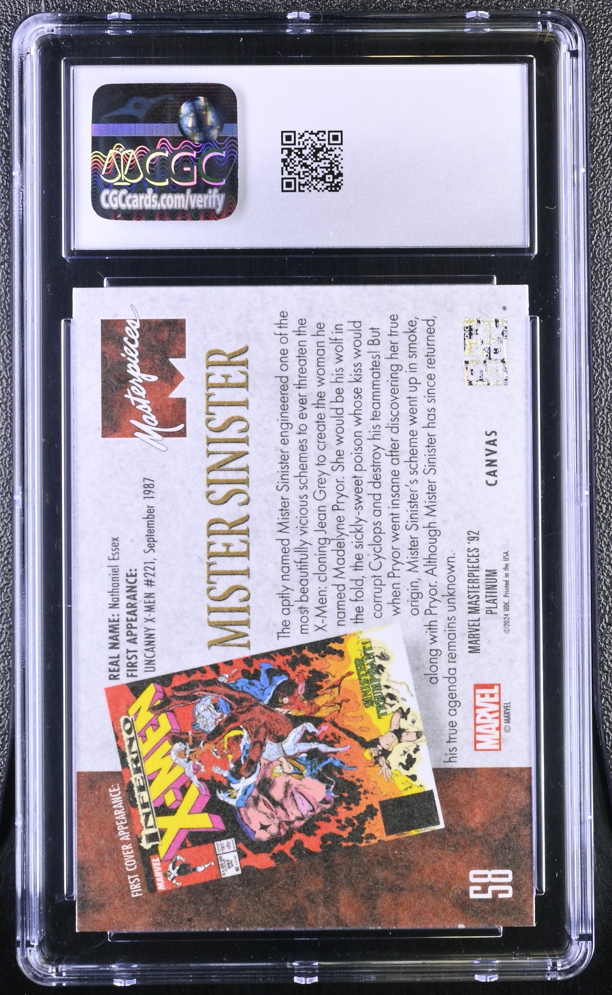 2024 Upper Deck Marvel Masterpieces '92 Mister Sinister #58 Canvas CGC 9.5