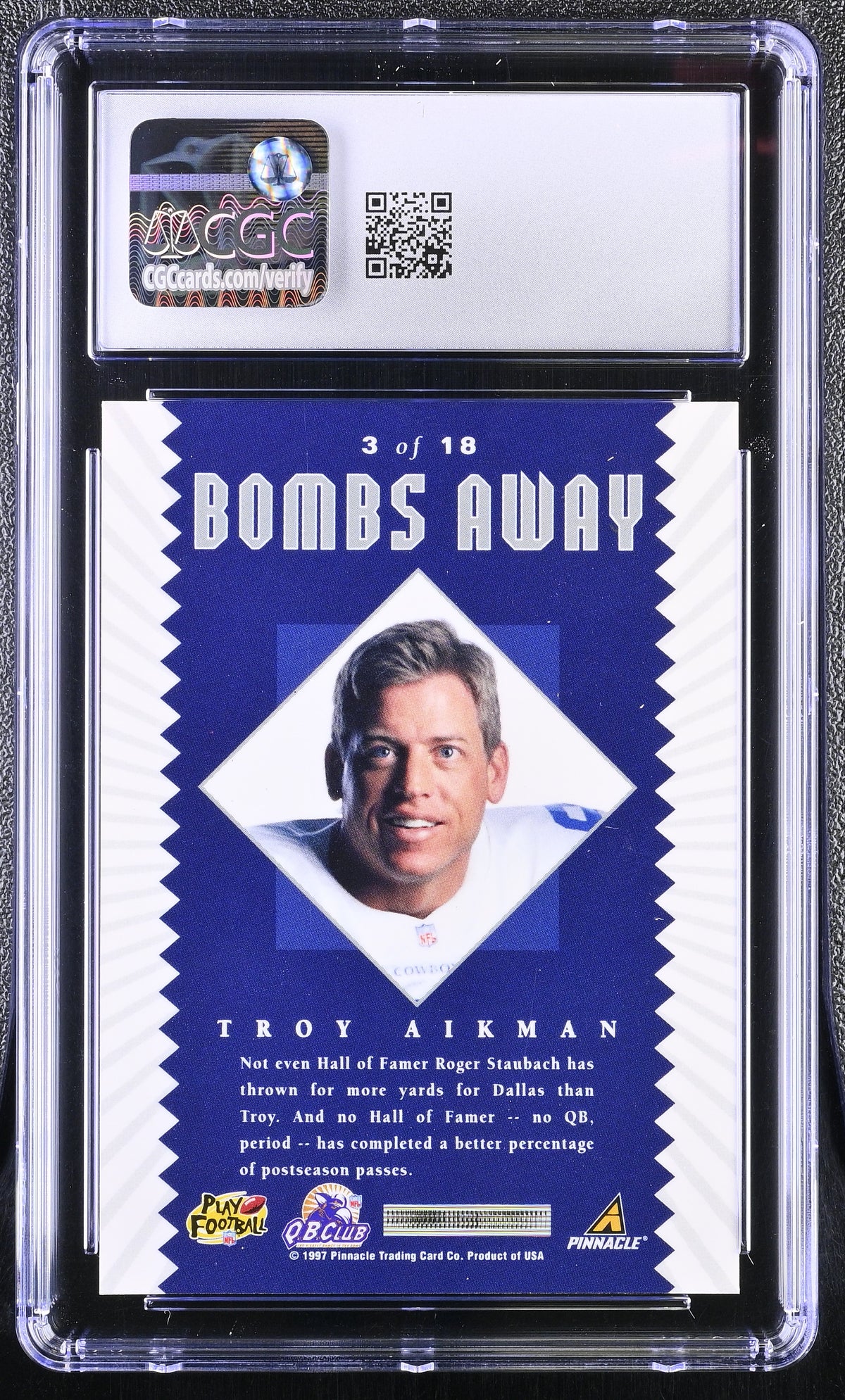 1997 Pinnacle X-Press Troy Aikman Bombs Away #3 CGC 9.5 Dallas Cowboys