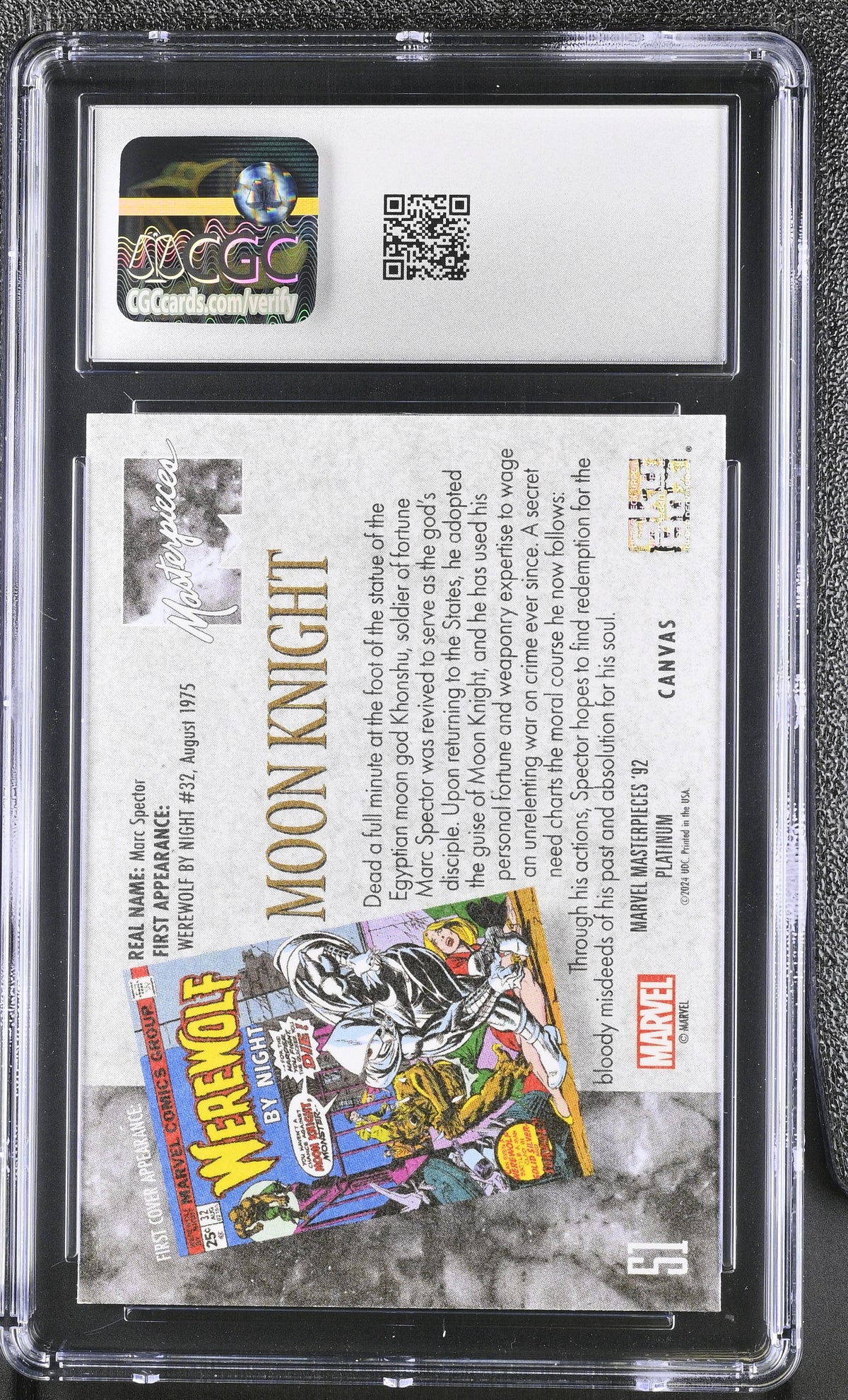 2024 Upper Deck Marvel Masterpieces '92 Moon Knight #51 Canvas CGC 10