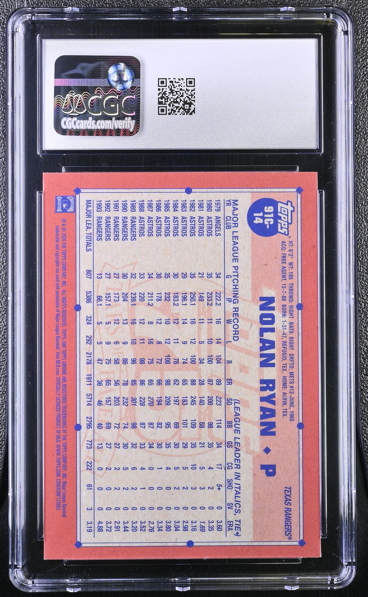 2026 Topps Nolan Ryan '91 Silver Pack #91C-14 CGC 10