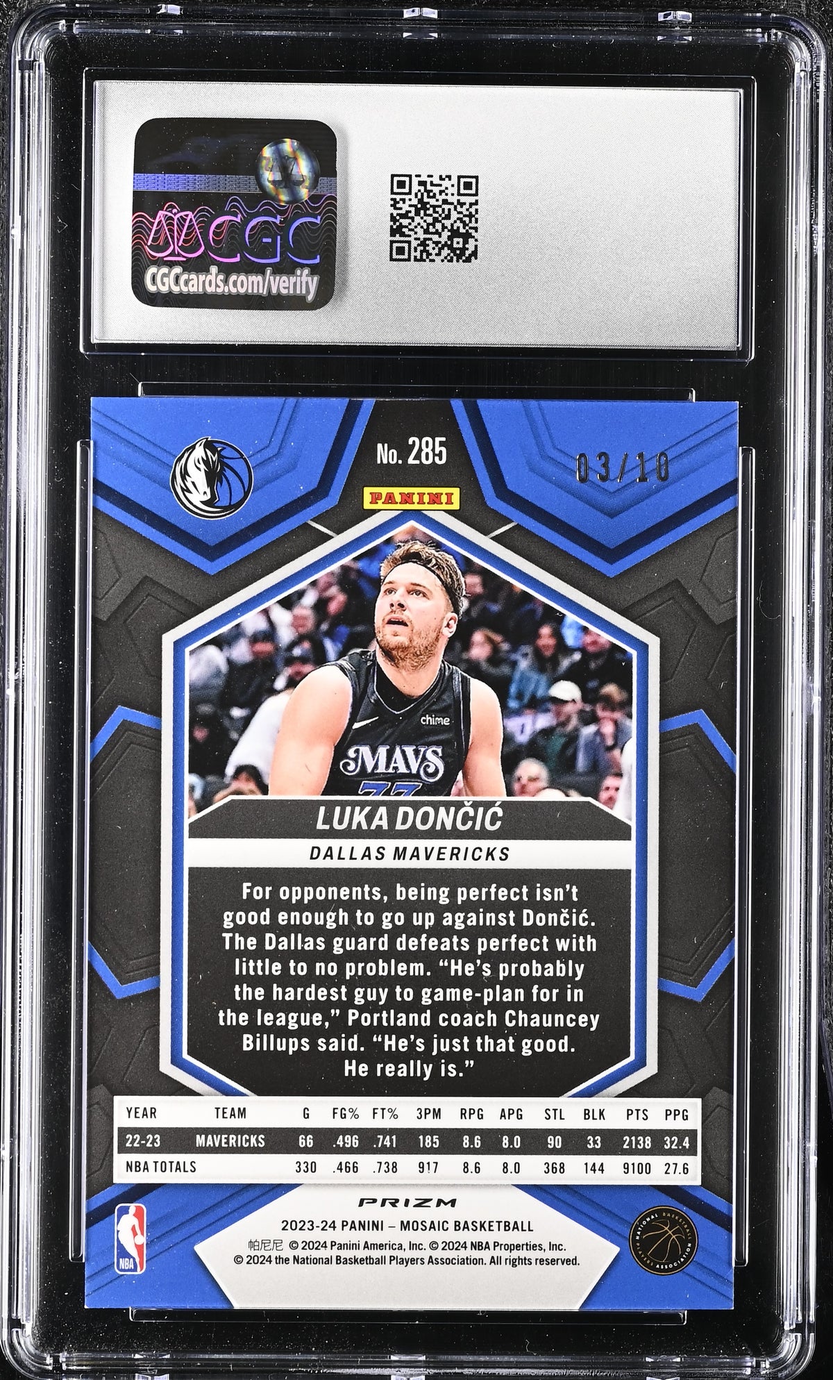 2023-24 Panini Mosaic Luka Doncic Gold International /10 #285 CGC 10 Mavericks