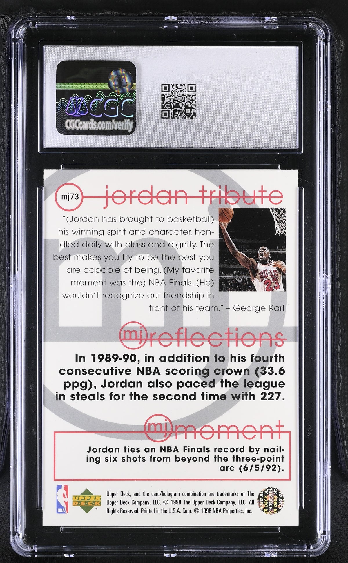 1997-98 Upper Deck Jordan Tribute Michael Jordan #MJ73 CGC 9 Chicago Bulls