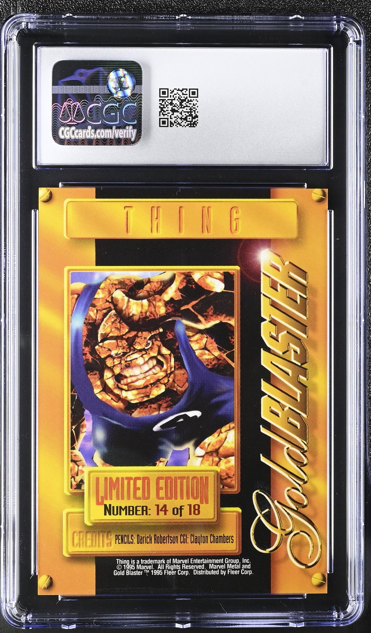 1995 Fleer Marvel Metal Inaugural Edition Thing #14 of 18 Gold Blasters CGC 9.5