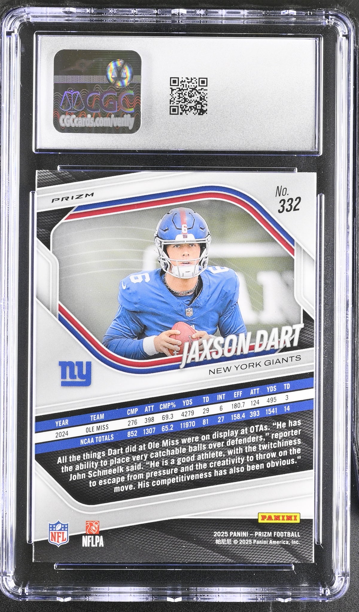 2025 Panini Prizm Jaxson Dart White Disco Rookie #332 CGC 10 New York Giants