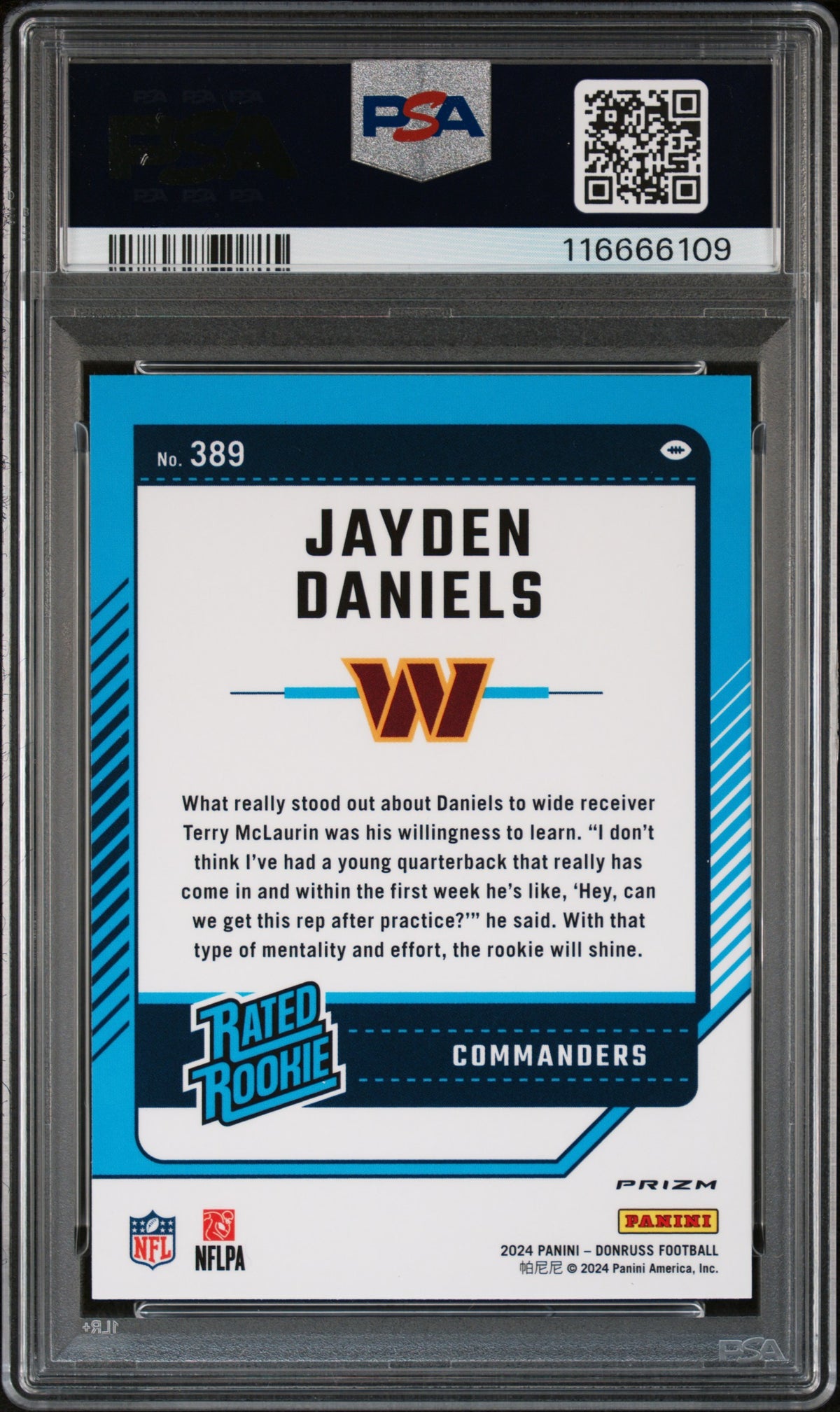 2024 Donruss Jayden Daniels Optic Preview Pink Rookie #389 PSA 10 Commanders