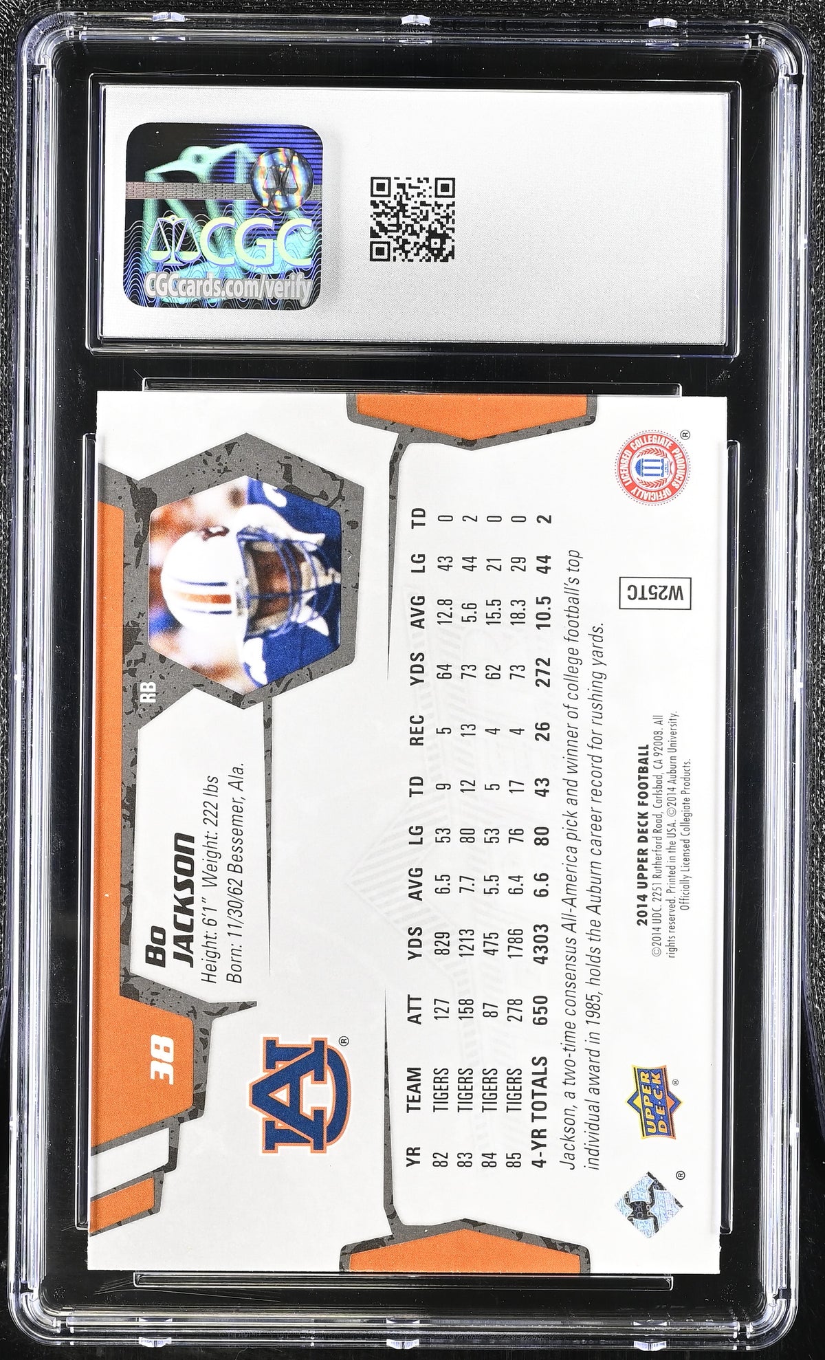 2014 Upper Deck Bo Jackson #38 CGC 10 Auburn Tigers