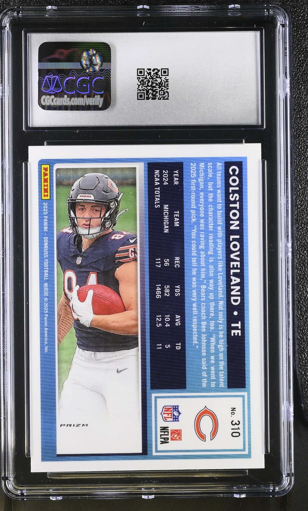 2025 Donruss Colston Loveland Pink Rookie Optic Preview #310 CGC 9.5 Bears