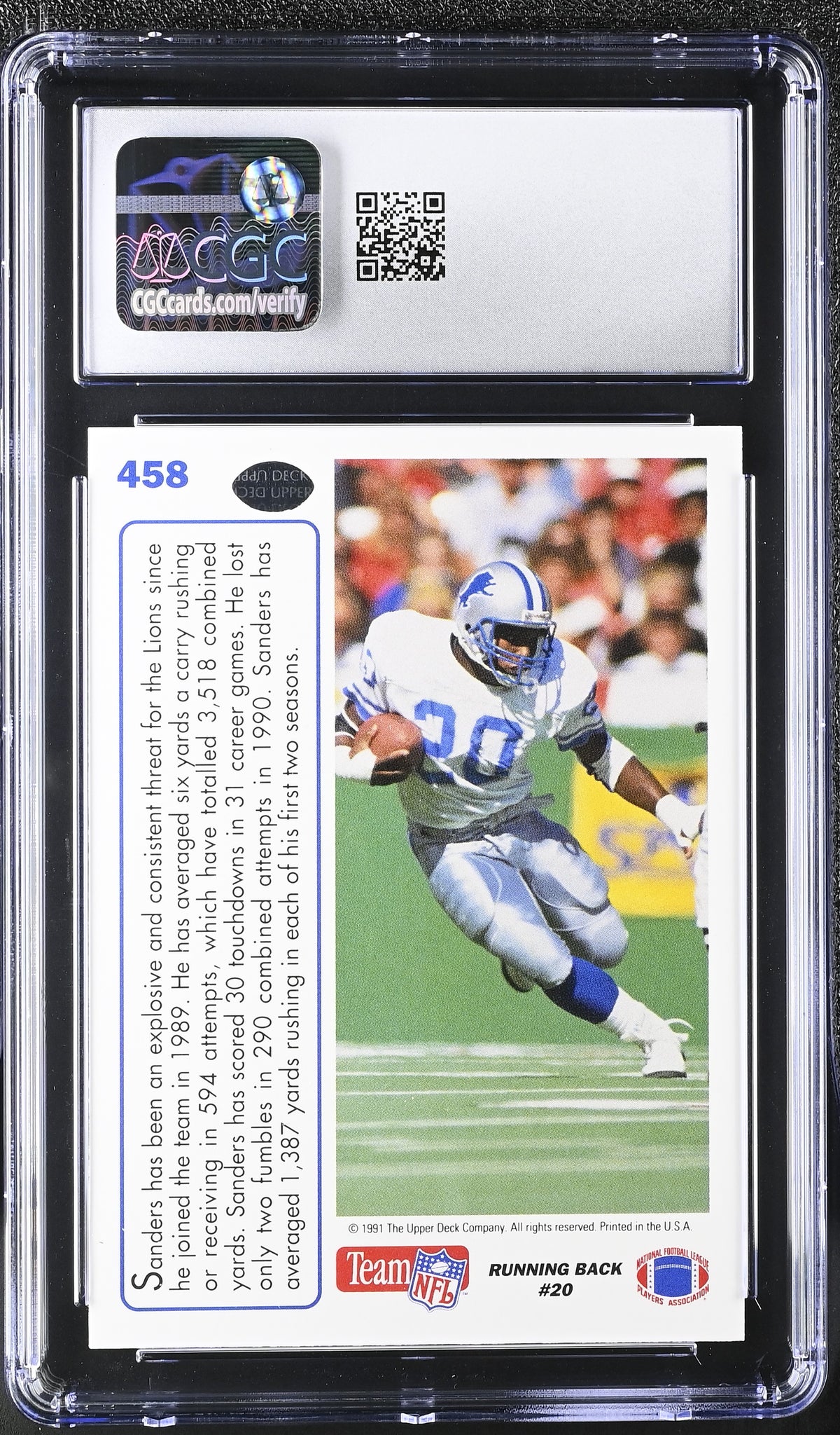 1991 Upper Deck Barry Sanders #458 CGC 9.5 Detroit Lions