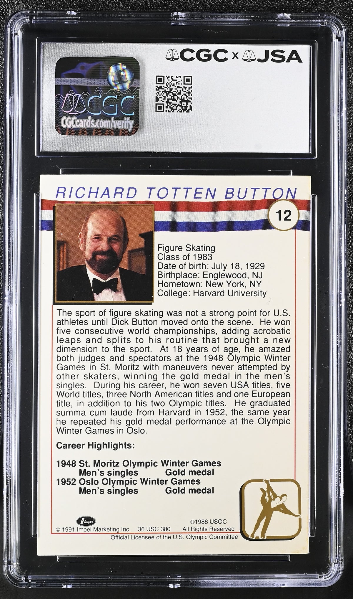 1991 Impel U.S. Olympic Hall Of Fame Dick Sutton Auto Autograph CGC Authentic