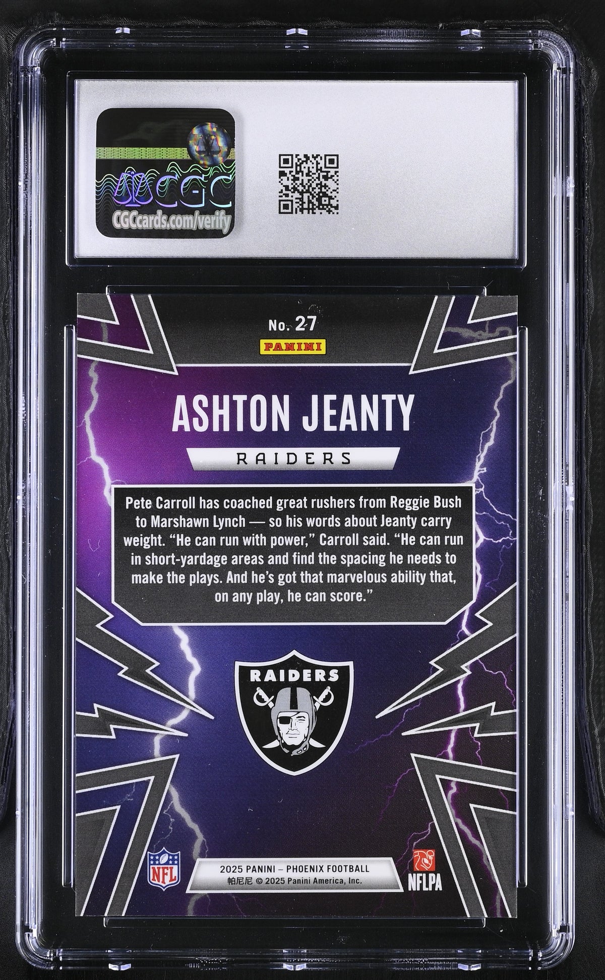 2025 Panini Phoenix Ashton Jeanty Rookie Thunderbirds #27 CGC 10 Raiders