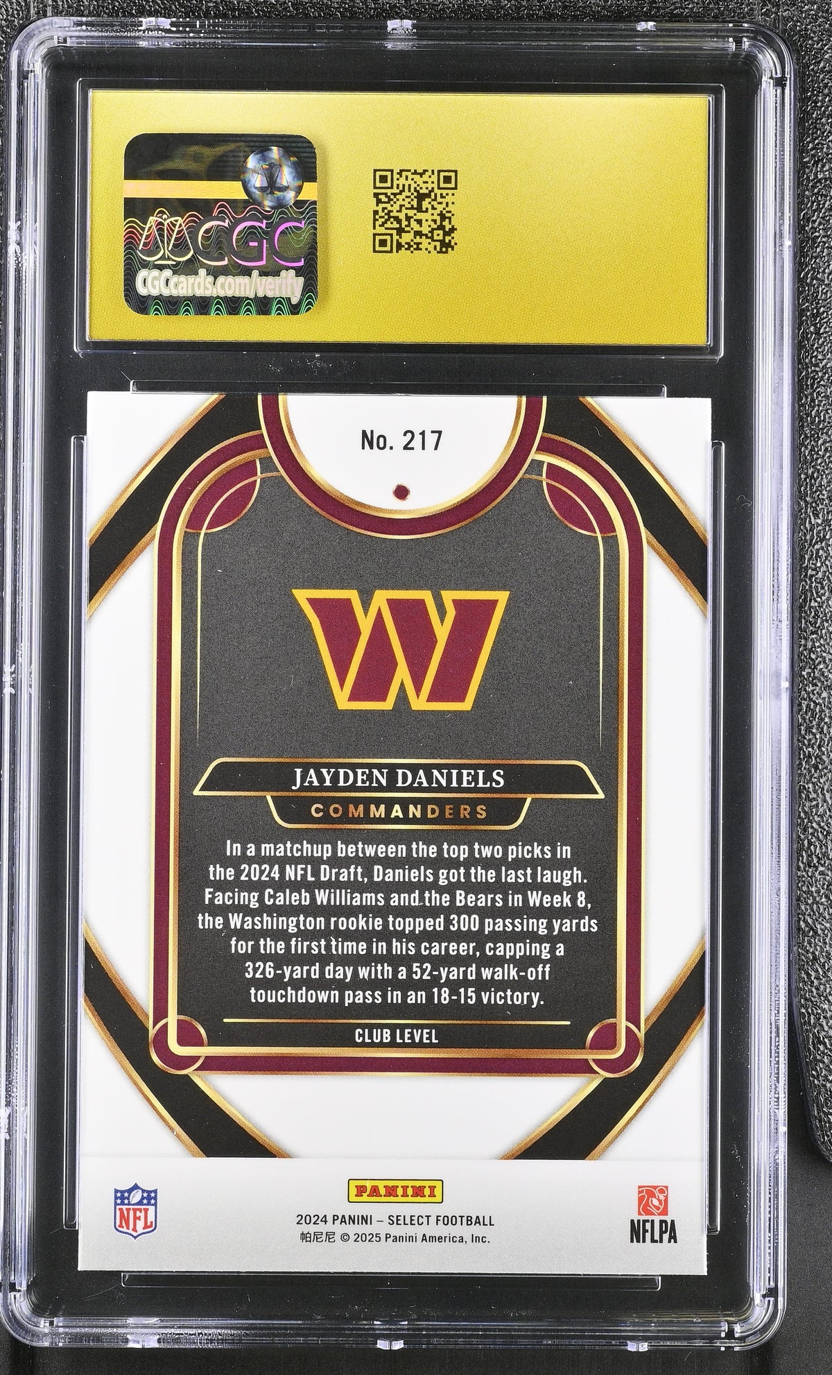2024 Panini Select Jayden Daniels Rookie #217 CGC 10 Pristine Commanders
