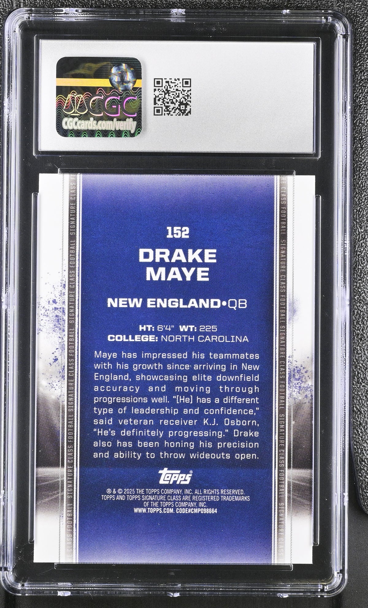 2024 Topps Signature Class Drake Maye Bronze Rookie #152 CGC 10 Patriots