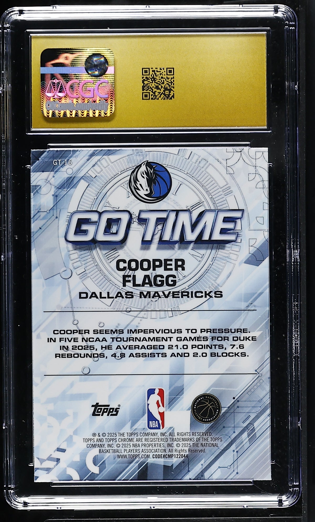 2025-26 Topps Chrome Cooper Flagg Rookie Go Time GT-16 CGC 10 Pristine Mavericks