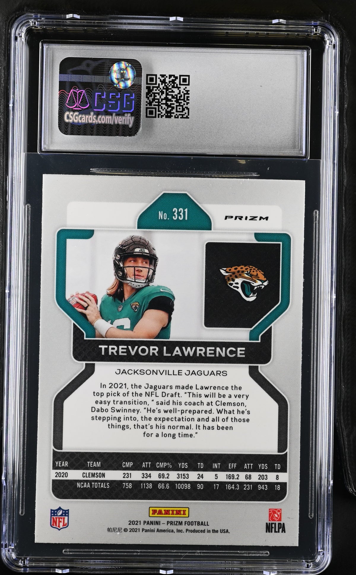 2021 Panini Prizm Trevor Lawrence Disco Rookie #331 CGC 9 Jacksonville Jaguars