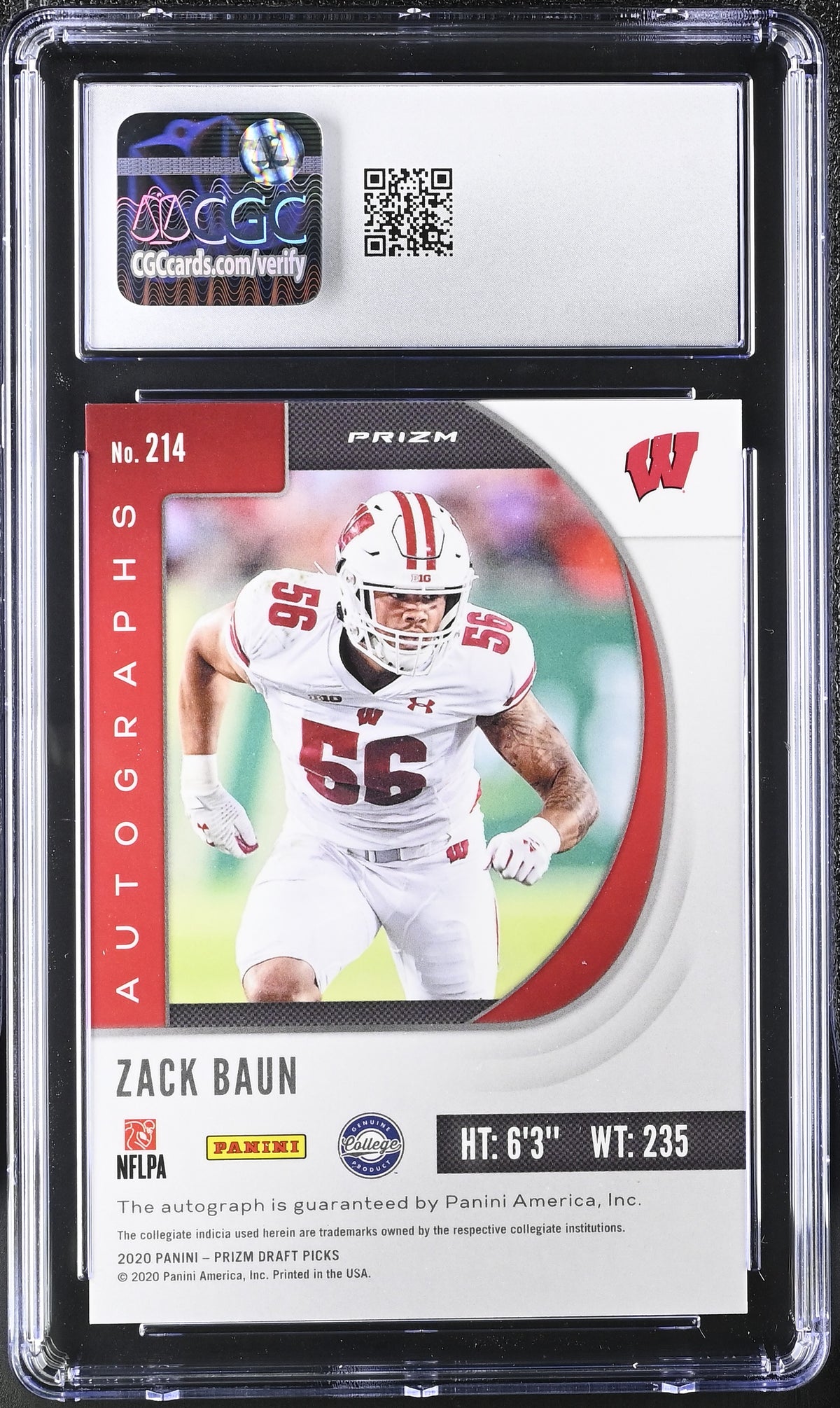2020 Prizm Draft Picks Zack Baun Silver Rookie Autograph #214 CGC 10 Wisconsin