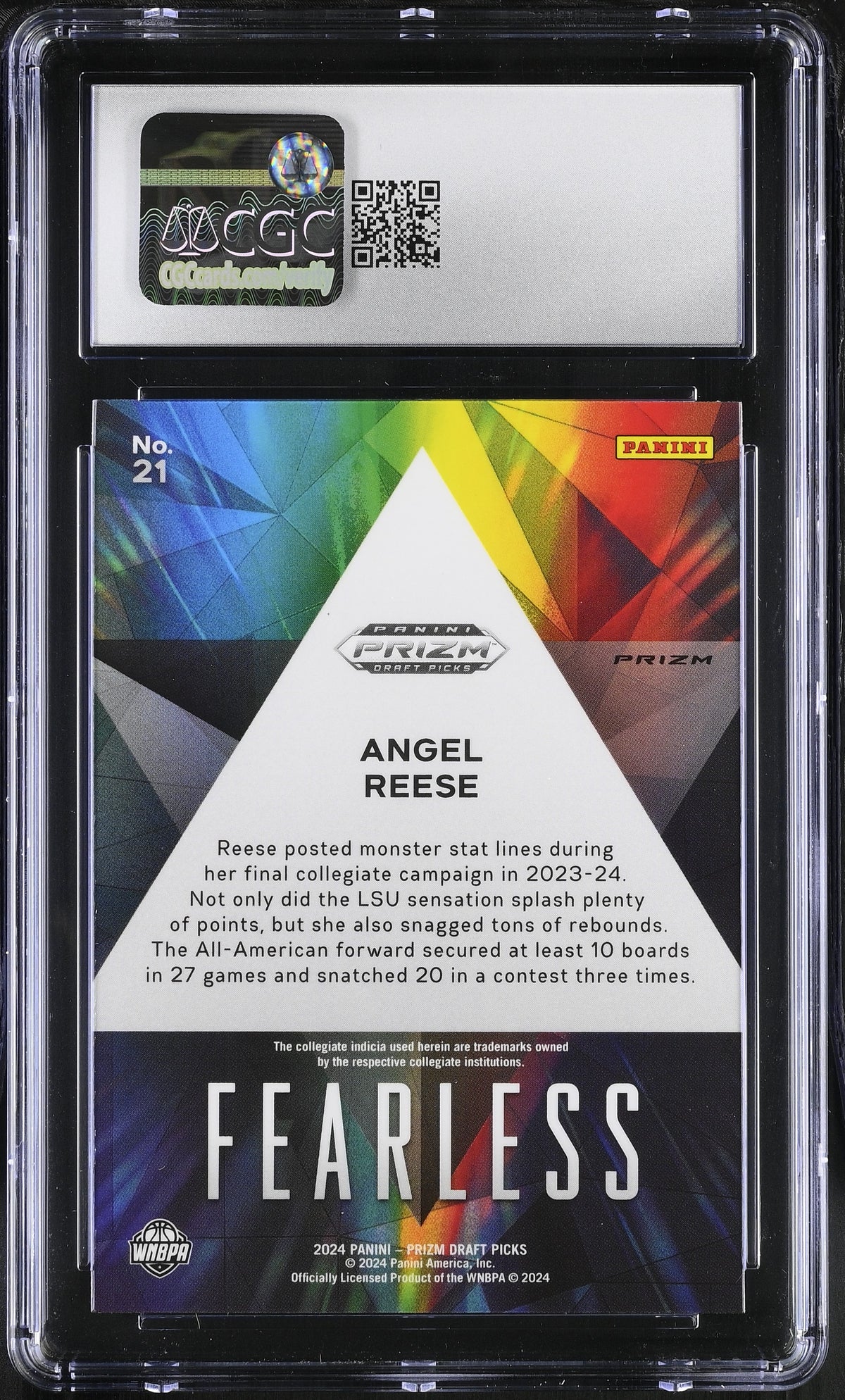 2024 Panini Prizm Draft Picks Angel Reese Silver Fearless #21 CGC 9.5