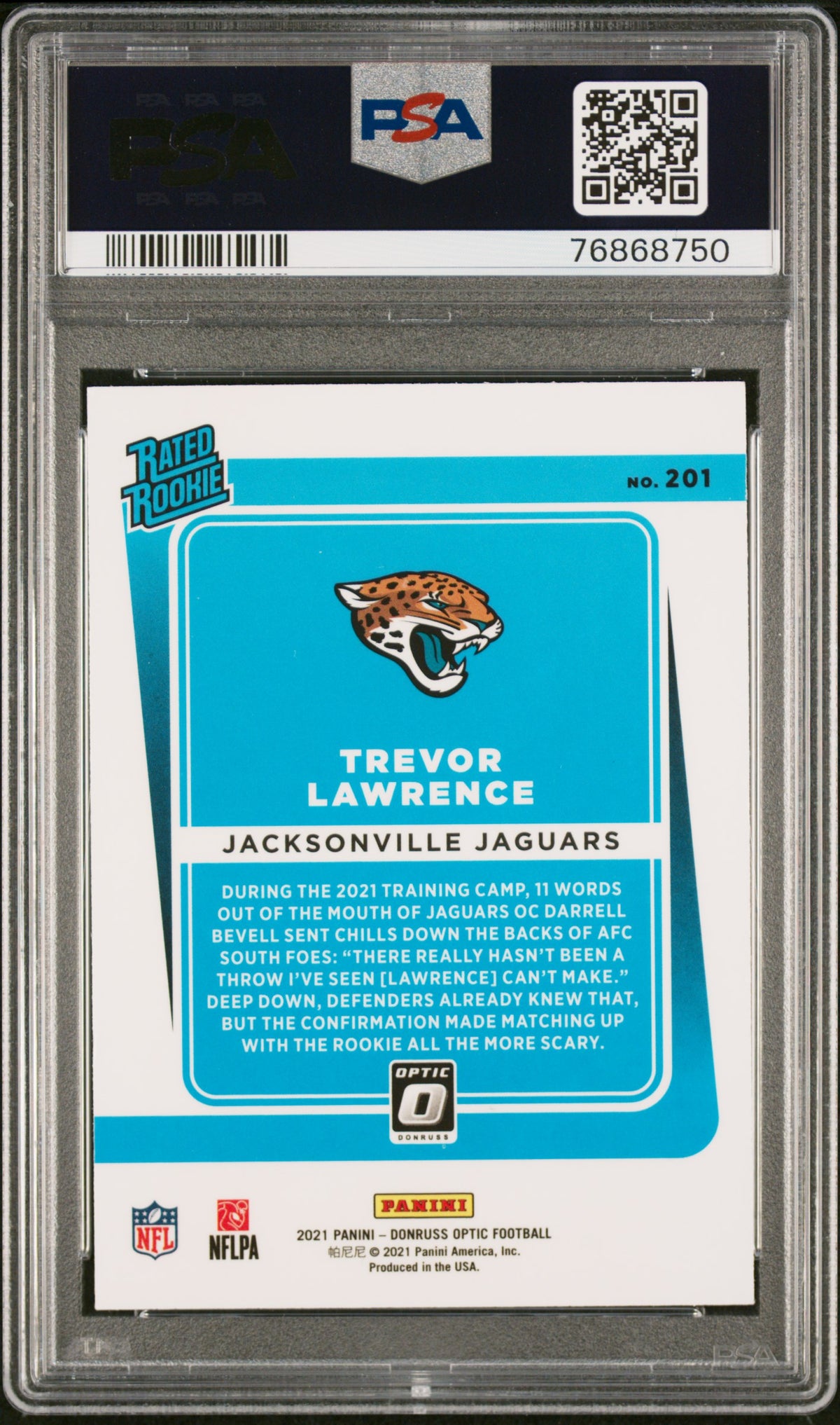 2021 Panini Donruss Optic Trevor Lawrence Rookie #201 PSA 9 Jacksonville Jaguars
