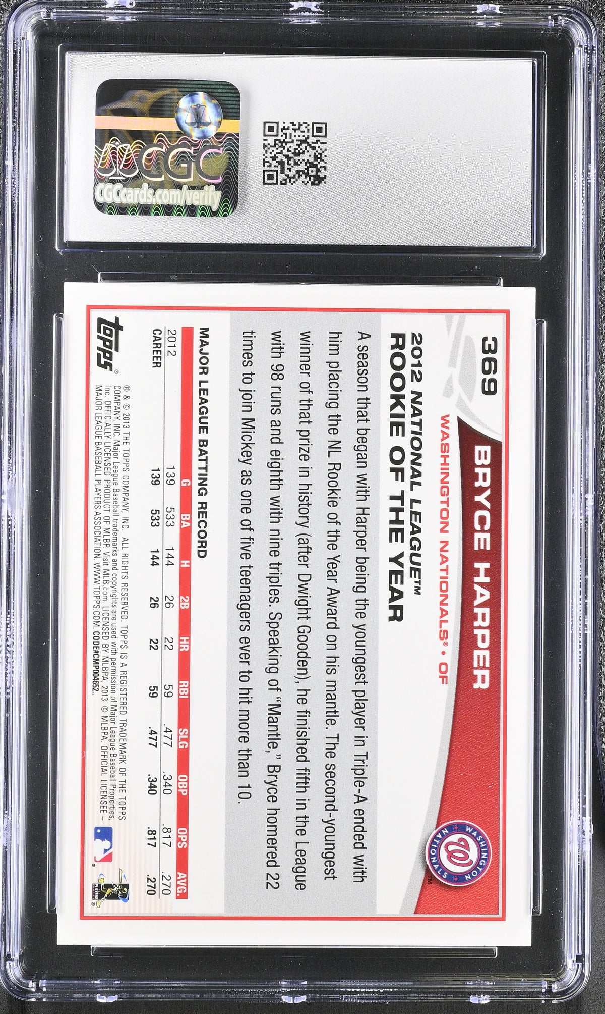2013 Topps Bryce Harper #369 CGC 10