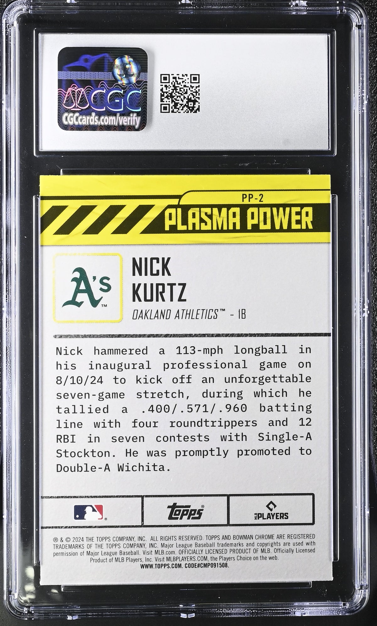 2024 Bowman Draft Nick Kurtz Rookie Plasma Power #PP-2 CGC 10 Oakland Athletics