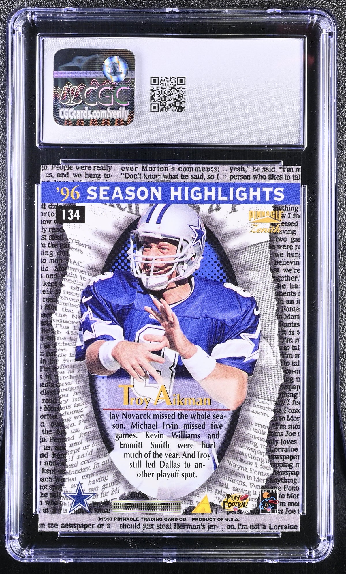 1997 Zenith Troy Aikman #134 CGC 10 Dallas Cowboys