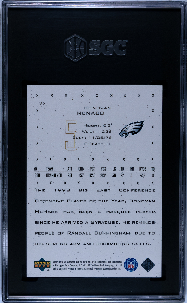 1999 Upper Deck SP Authentic Donovan Mcnabb /1999 Rookie #95 SGC 8.5 Eagles