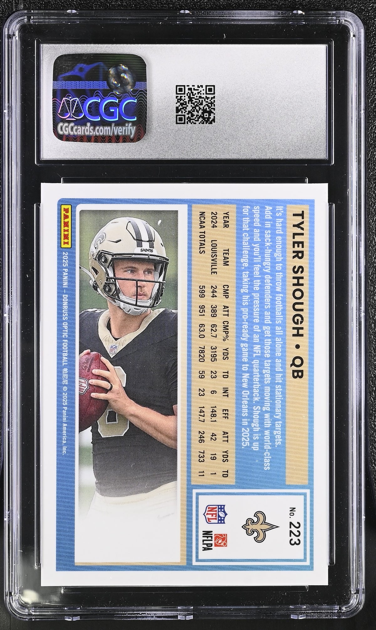 2025 Donruss Optic Tyler Shough Rookie #223 CGC 10 New Orleans Saints