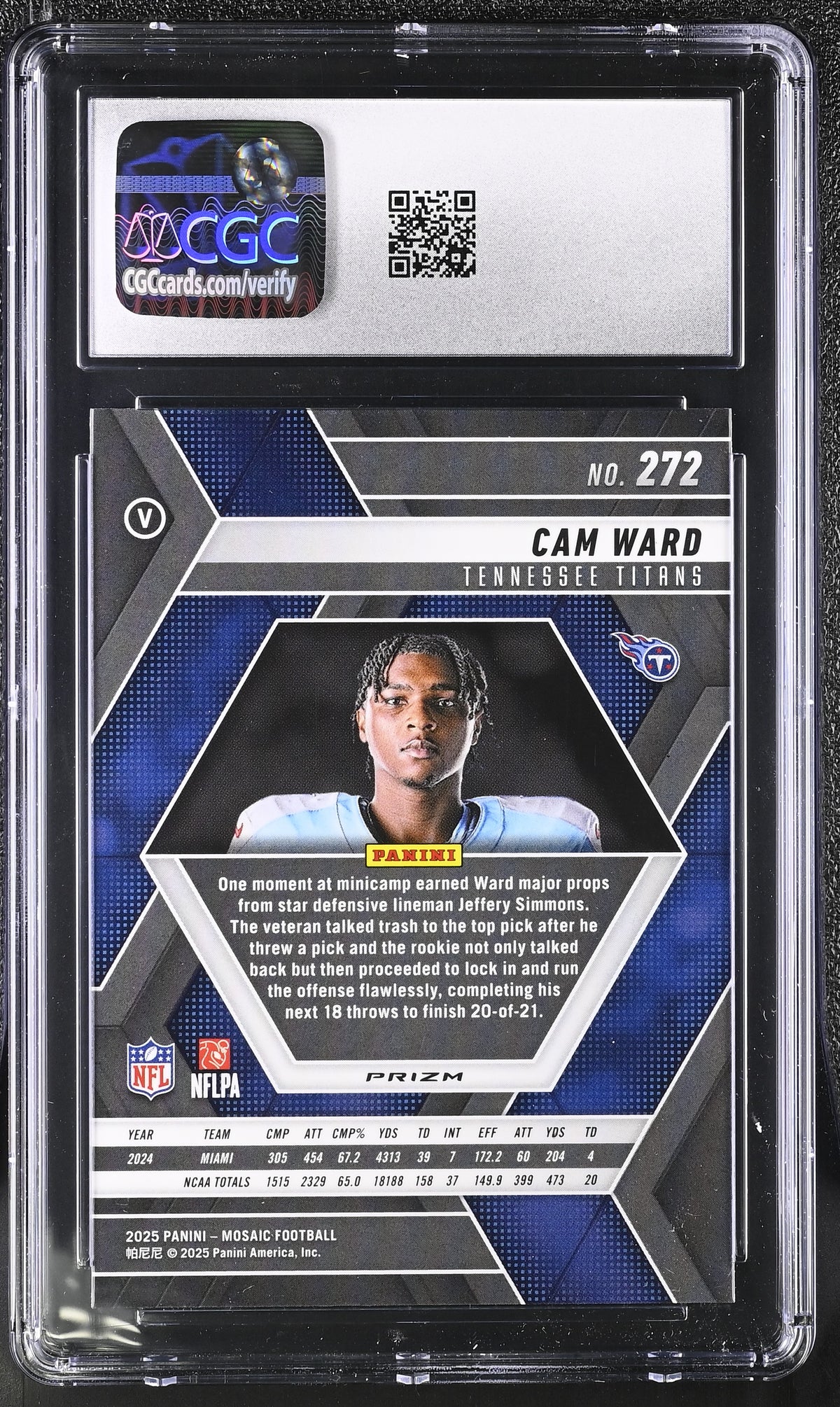 2025 Panini Mosaic Cam Ward Rookie Variation Mosaic Rookie #272 CGC 10 Titans