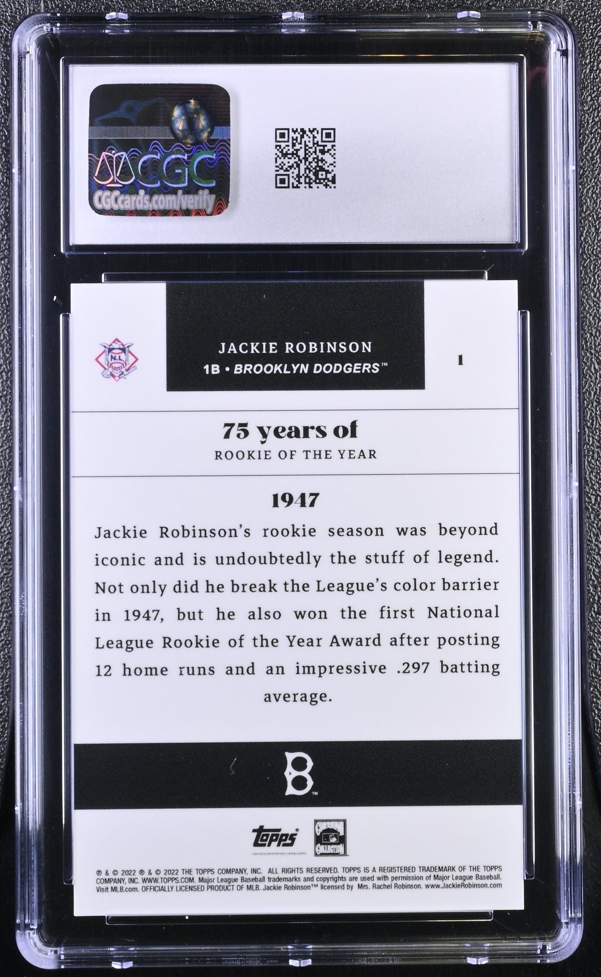 2022 Topps Rookie Of The Year Jackie Robinson 75th Anniversary 1 CGC 9.5 Dodgers