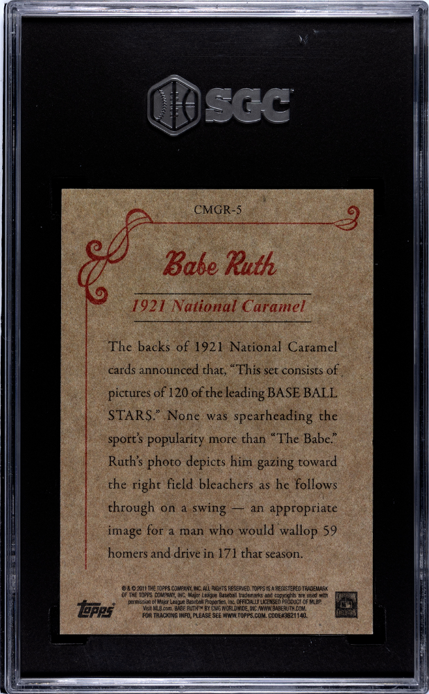 2011 Topps Babe Ruth 1921 National Caramel Reprint #CMGR-5 SGC 10 Yankees