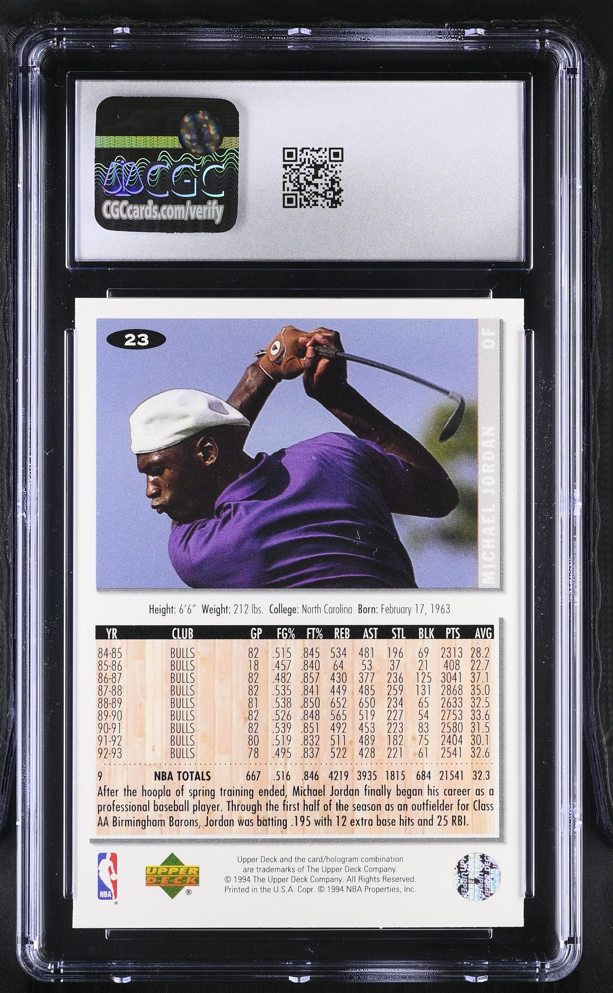 1994-95 Collector's Choice Michael Jordan #23 CGC 10 Chicago White Sox