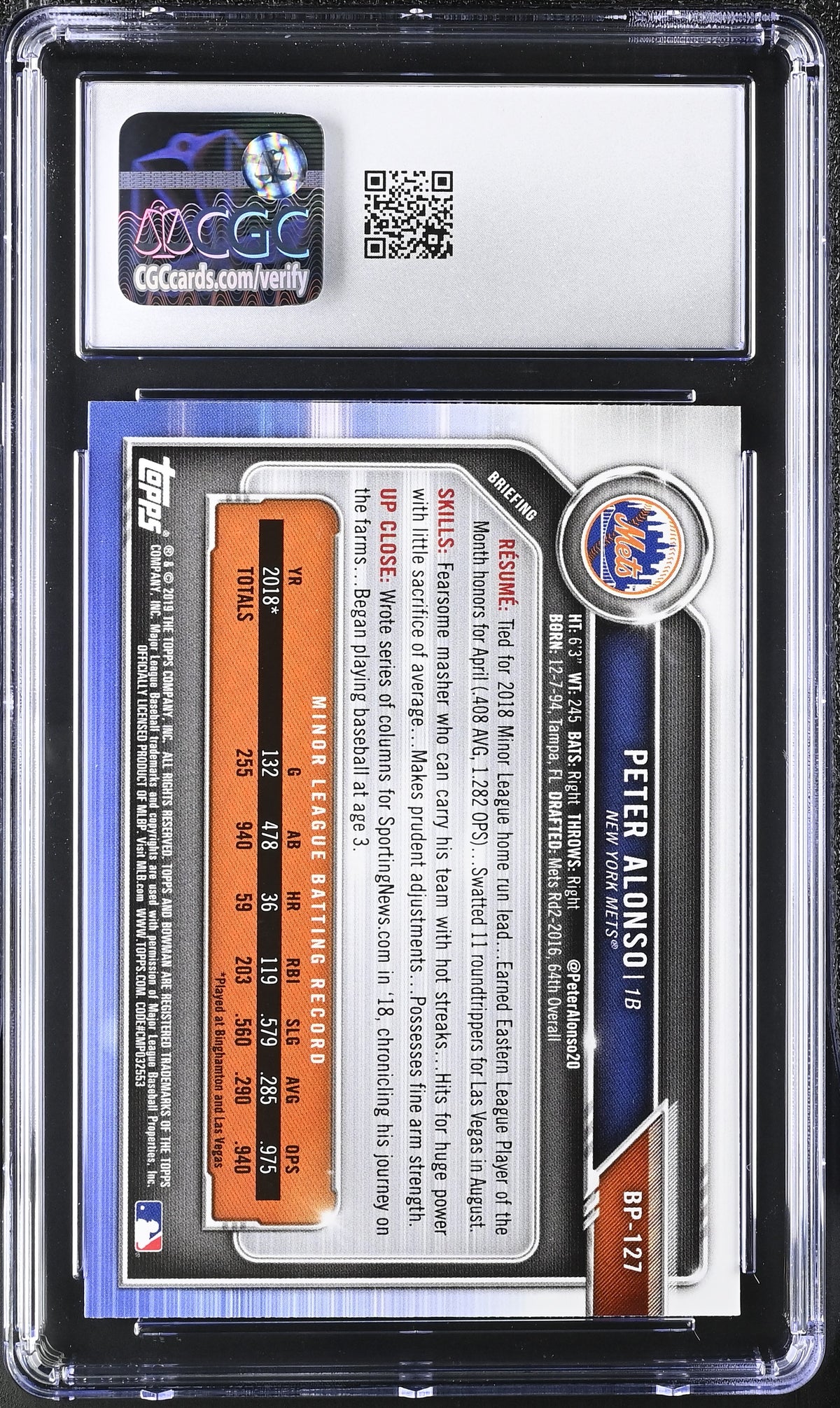 2019 Bowman Peter Alonso #BP-127 Prospects CGC 9.5