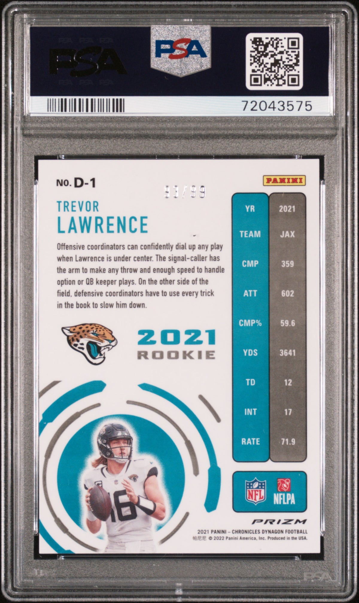 2021 Panini Chronicles Dynagon Rookies Trevor Lawrence Red #D1 PSA 10 Jaguars