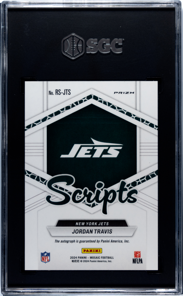 2024 Mosaic Jordan Travis Rookie Scripts Blue No Huddle #RS-JTS SGC 10 Jets