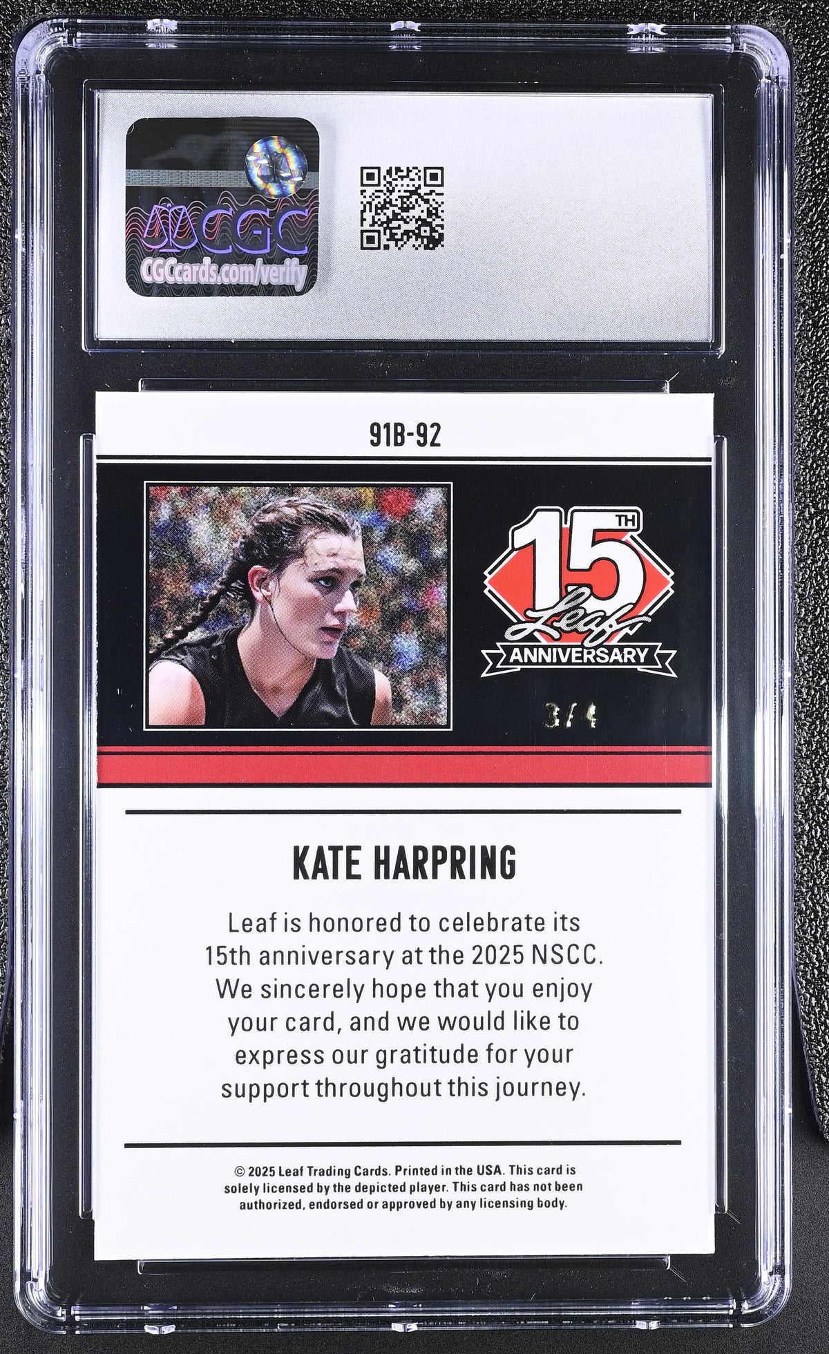 2025 Leaf 15th Anniversary Kate Harpring Orange Shimmer /4 #91B-92 CGC 9