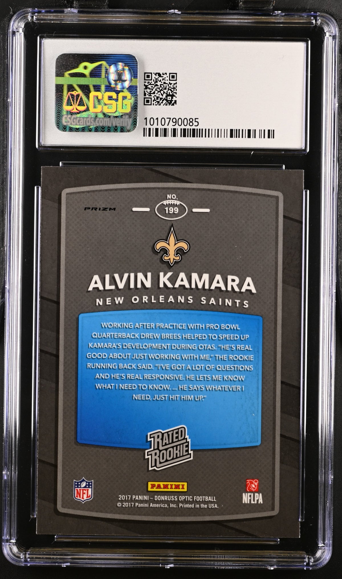 2017 Donruss Optic Alvin Kamara Red & Yellow Rookie #199 CGC 9 Saints