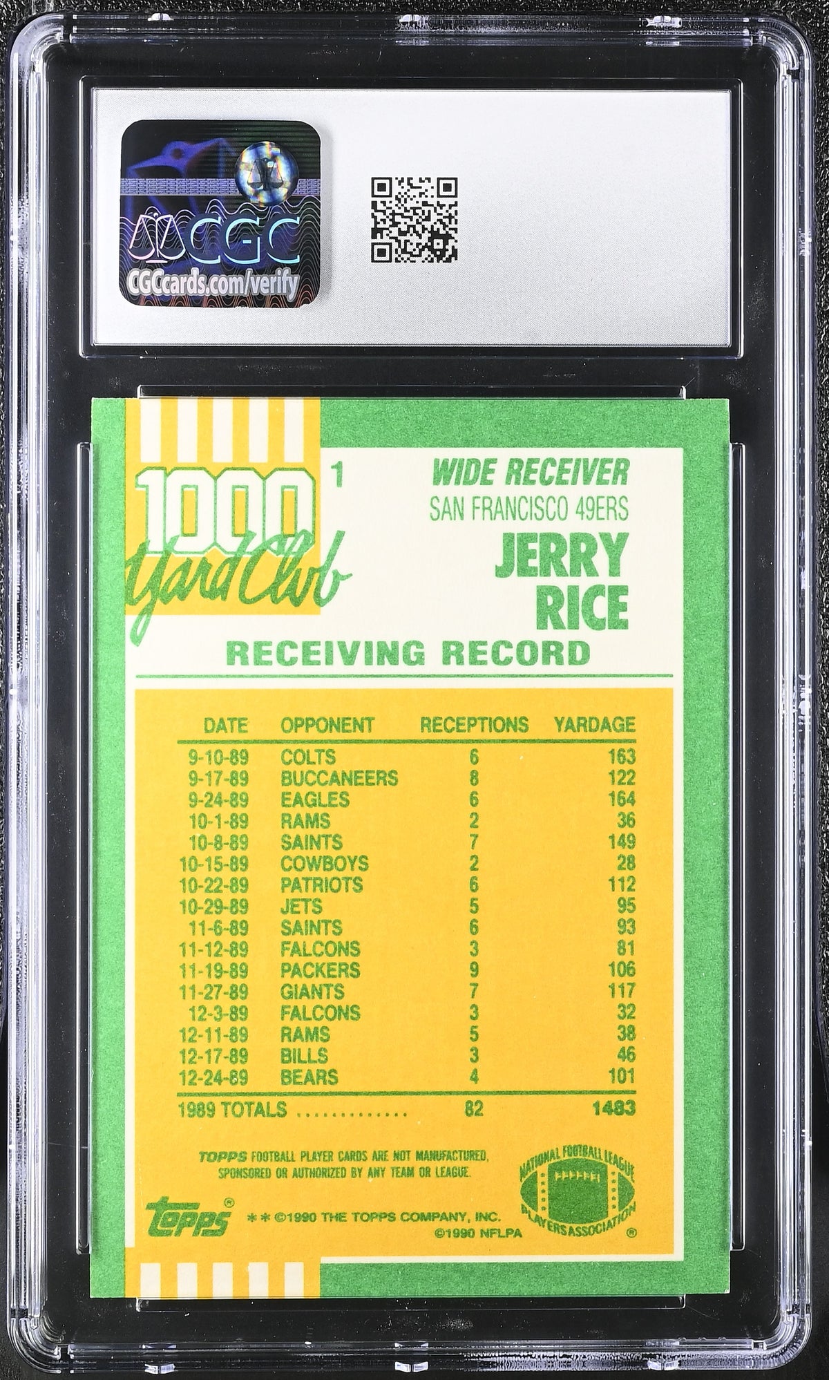 1990 Topps Jerry Rice Two Asterisks 1000 Yard Club #1 CGC 9 San Francisco 49ers