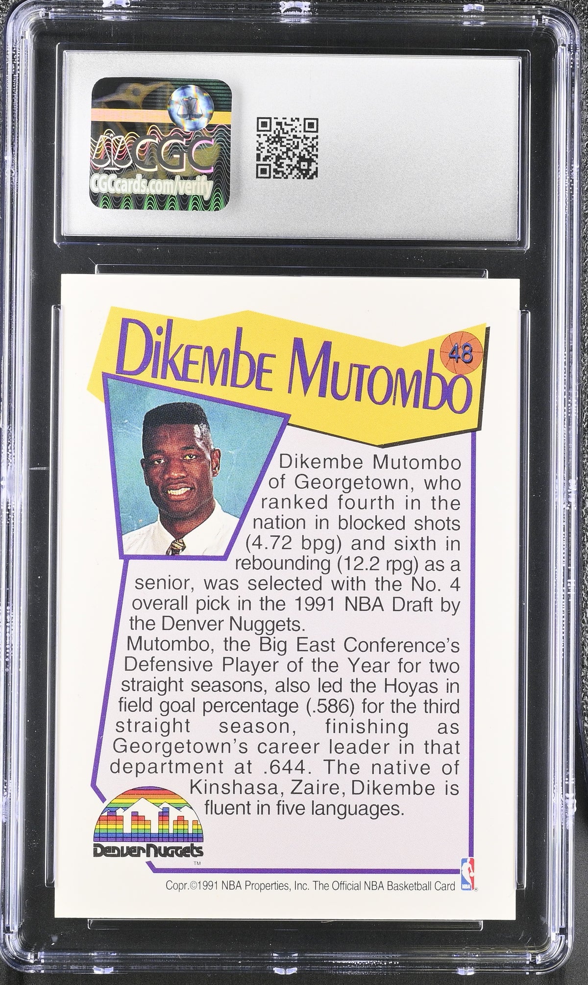 1991-92 Hoops Mcdonald's Dikembe Mutombo Rookie #48 CGC 10 Denver Nuggets