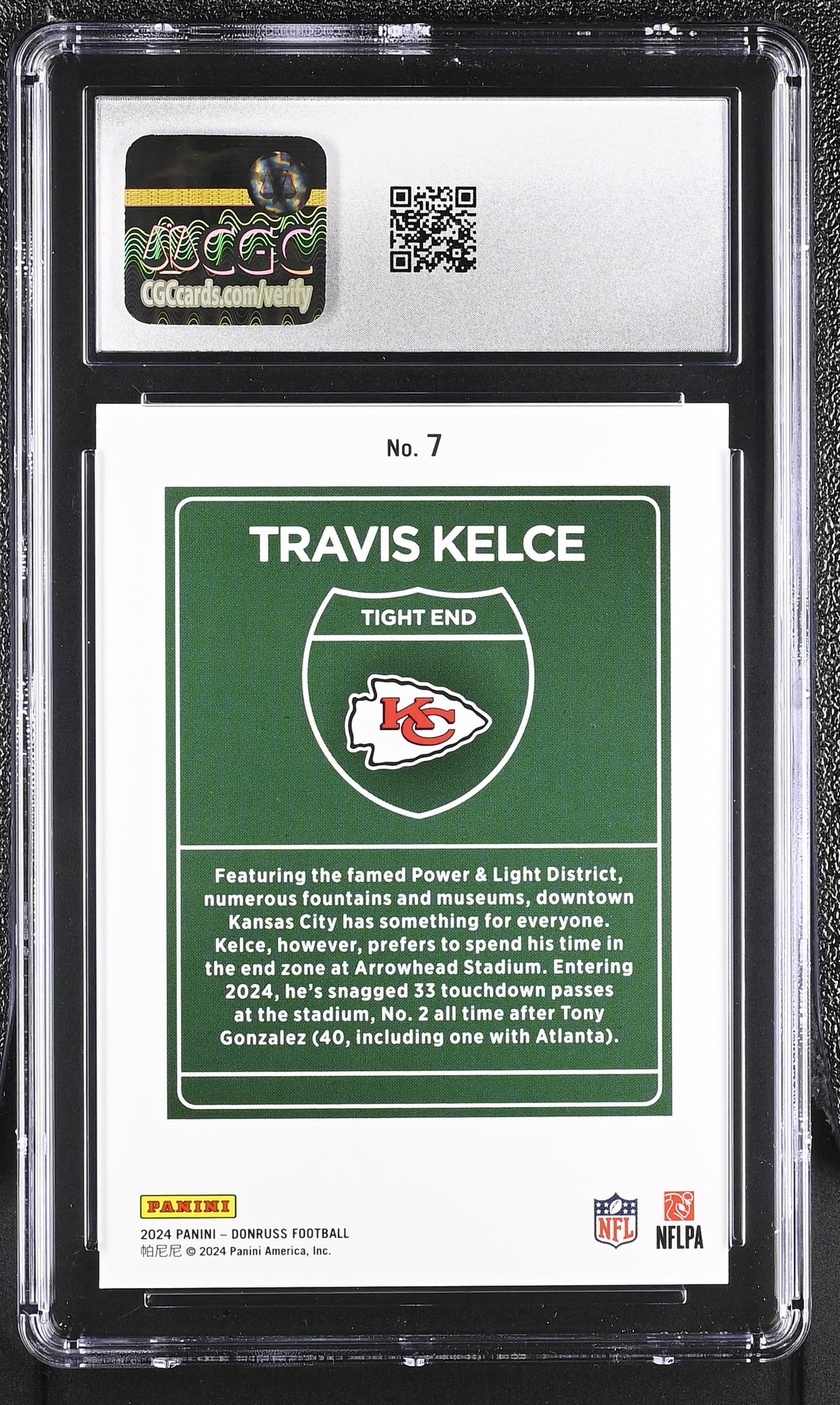 2024 Donruss Travis Kelce Downtown #7 CGC 10 Kansas City Chiefs