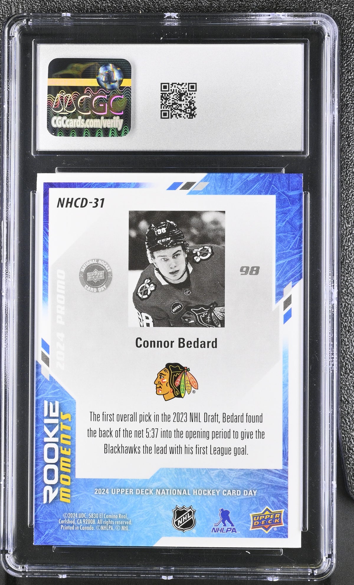 2024 UD Nat'l Hockey Card Day Connor Bedard Rookie #NHCD-31 CGC 10 Blackhawks