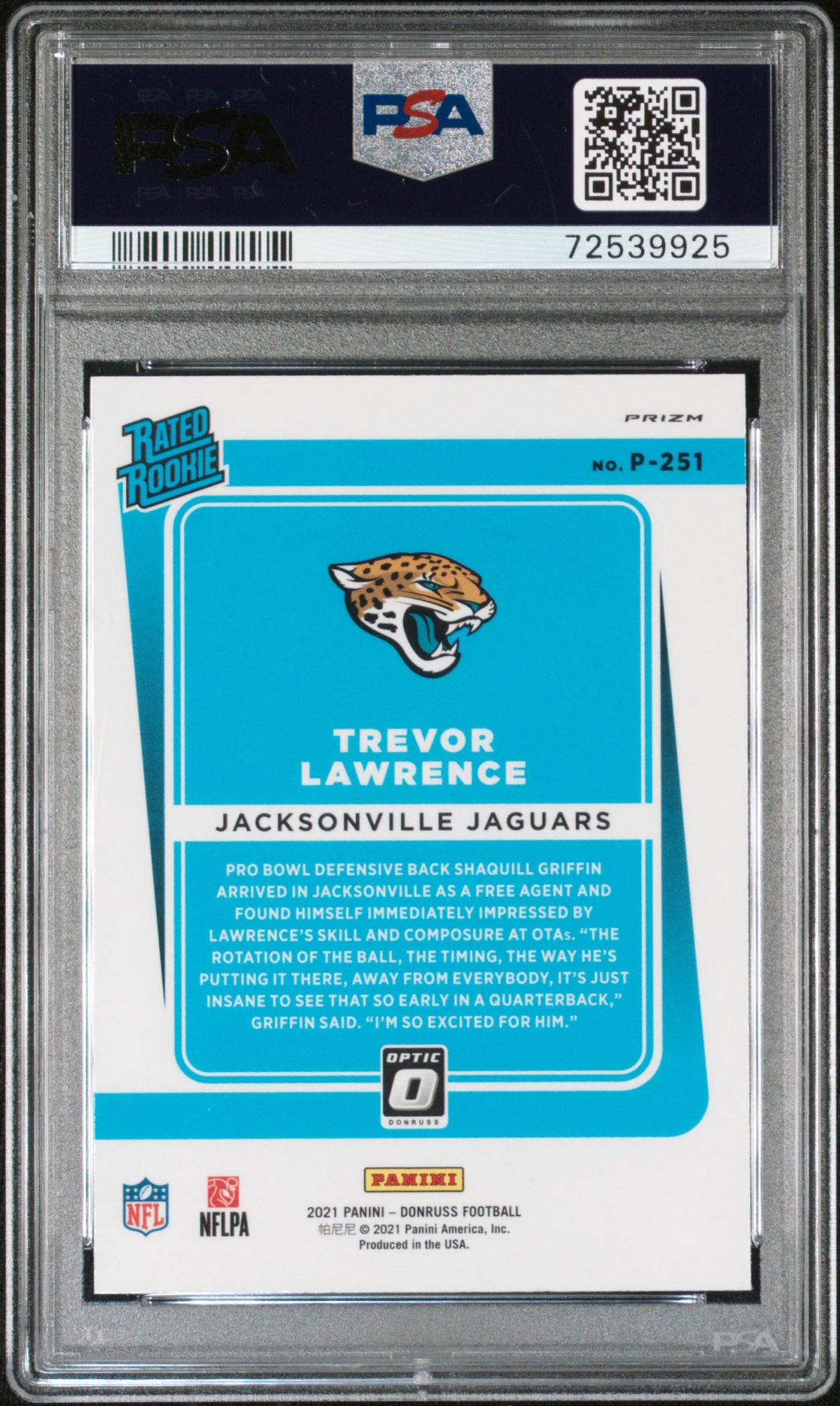 2021 Panini Donruss Trevor Lawrence Optic Preview Green Rookie PSA 9 Jaguars