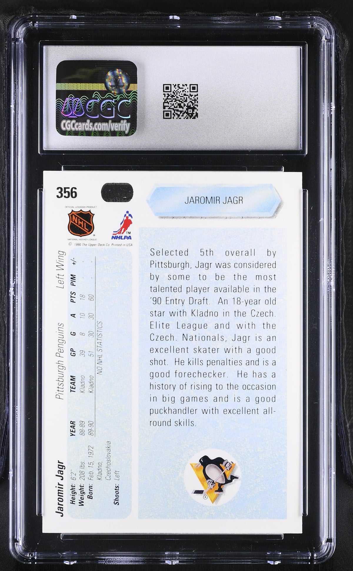 1990-91 Upper Deck Jaromir Jagr Rookie #356 CGC 9 Pittsburgh Penguins