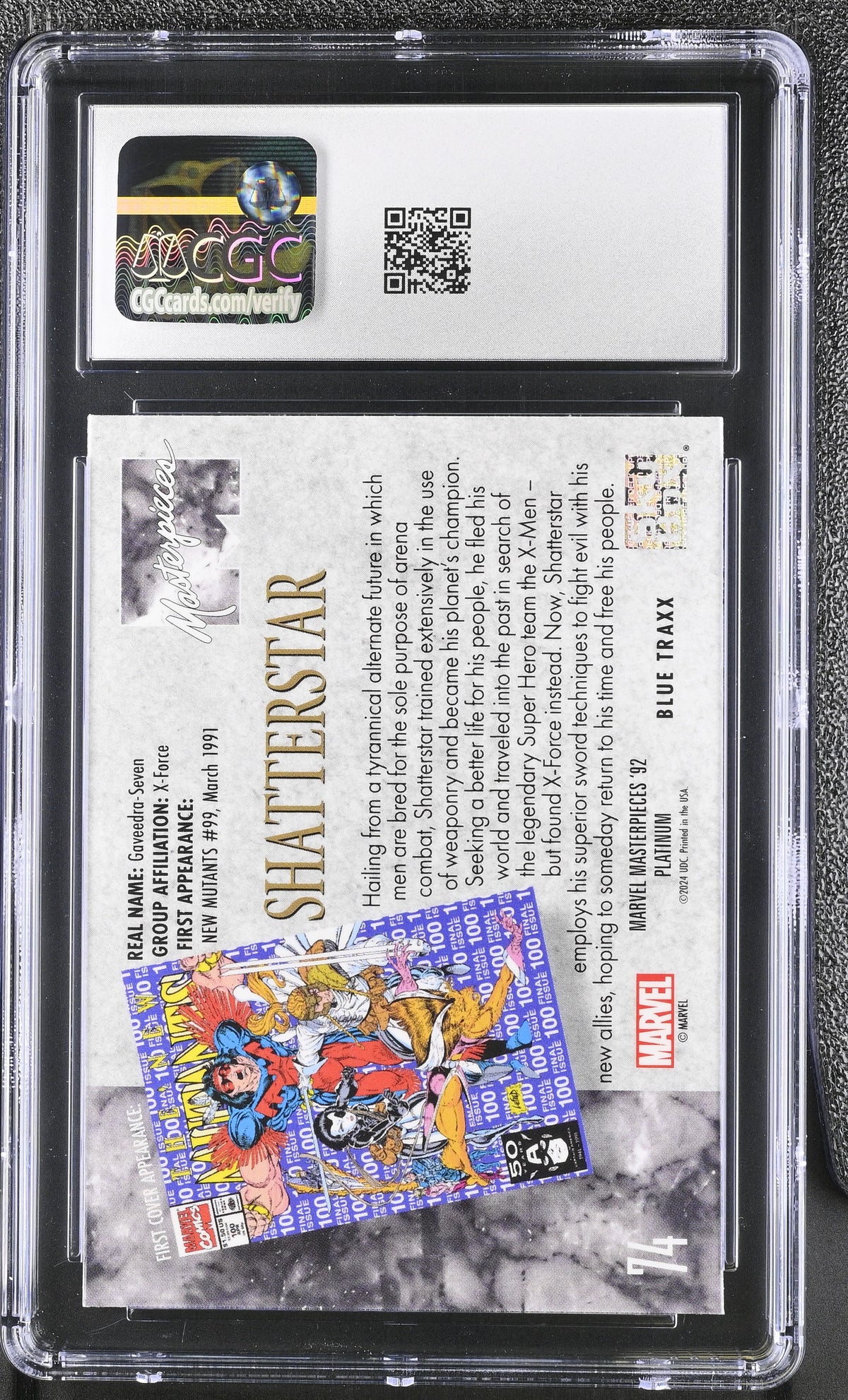 2024 Upper Deck Marvel Masterpieces '92 Shatterstar #74 Blue Traxx CGC 10
