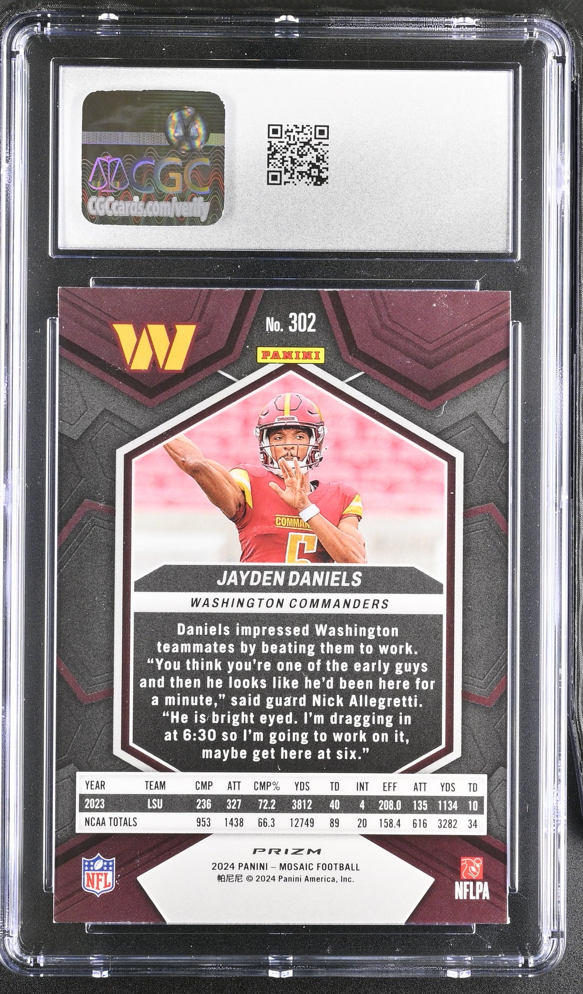 2024 Panini Mosaic Jayden Daniels Silver Rookie #302 CGC 10 Commanders