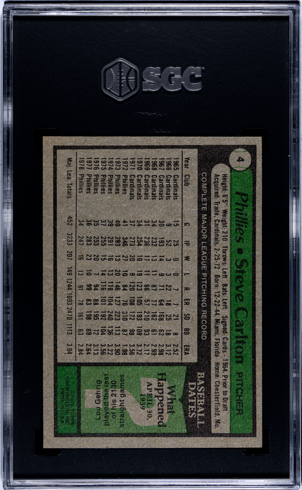1979 Topps Burger King Steve Carlton #4 SGC 8